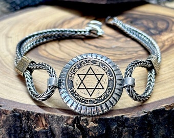 Seal of Solomon Bracelet, Solomon Signet Chain Bracelet, Star Of David Bracelet, Link Chain Bracelet, 925k Sterling Silver Bracelet