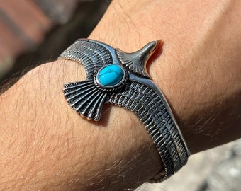 Eagle Cuff Bracelet STERLING SILVER 925 Natural Turquoise