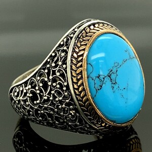 Mens Handmade Ring, Turquoise Men Silver Ring, Oval Gemstone Ring, Modern Sterling Silver Men Ring , Turkish Handmade , Gift For Him