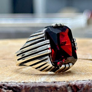 Silver Ruby Stone Ring , Men Handmade Ruby Ring , Men Garnet Stone Ring , Father Day Gift, Husband Gift , 925k Sterling Silver Ring