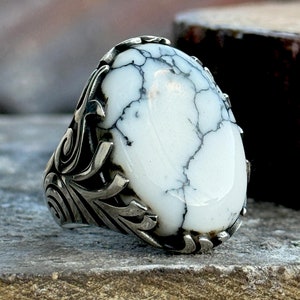 Silver Natural Turquoise Ring, Men Large White Turquoise Ring, Oval Handmade Turquoise Ring , Vintage Silver Ring, 925k Sterling Silver