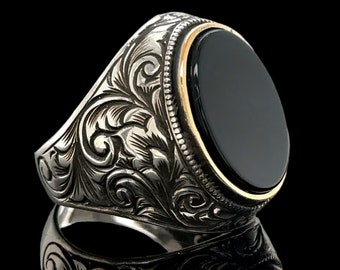Silver Oval Black Onyx  Ring , Handmade Ring For Men , Onyx Signet Ring , 925k Sterling Silver Ring , Gift For Him