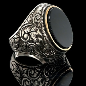 Silver Oval Black Onyx  Ring , Handmade Ring For Men , Onyx Signet Ring , 925k Sterling Silver Ring , Gift For Him