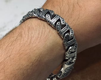メンズ ヘビーエングレービング 925 スターリングシルバーチェーン 