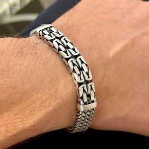 925 Sterling Silver King Chain Bracelet, Byzantine Chain And Foxtail Chain Bracelet, 10MM Curb Chain Bracelet, Heavy Men Bracelet, Men Gift