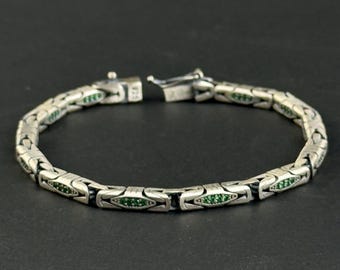 925シルバーエメラルドストーンキングチェーン、5MMスクエアビザンチン