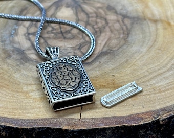 Silver Prayer Box Locket Pendant,Silver Bottle, Silver Pill Box, Silver Book Box Pendant, Prayer Jewelry, 925k Sterling Silver Pendant