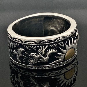 Silver Sun Model Band Ring , Vintage Unique Signet Ring , Handmade Eagle Ring , Unisex Sun Ring , 925k Handmade Sterling Silver Ring