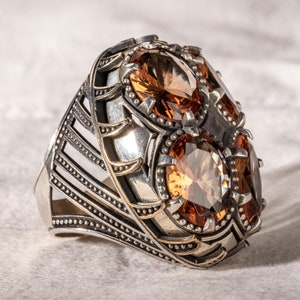 Men Handmade Large Ring , Large Unique Sultanite Stone Ring, Turkısh Handmade Ring , 925k Sterling Silver Ring, Gift For Men, Men Jewelry