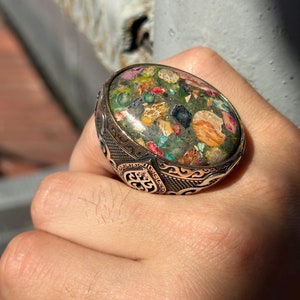 Silver Large Multi Color Turquoise Ring, Men Silver Turquoise Ring , Mens Handmade Ring , Men Sterling Silver Ring, Men Vintage Ring