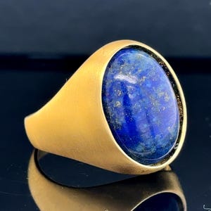 Anillo de oro con lapislázuli para hombre, anillo minimalista de lapislázuli para hombre, anillo clásico de lapislázuli, anillo de oro de 18 quilates con lapislázuli, anillos para hombre, regalo de aniversario