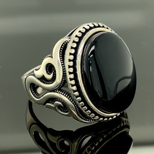 Mens Handmade Onyx Ring, Black Onyx Gemstone Ring, Ottoman Ring , Turkish Handmade , 925k Silver , Men Vintage Ring, Gift For Him