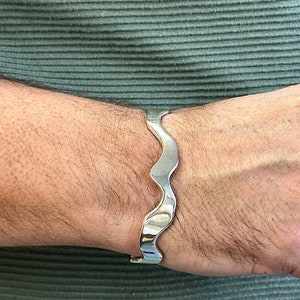 Men Silver Cuff Bracelet , Silver Hammered Bracelet , Silver Adjustable Bracelet , Silver Unique Handmade Bangle , 925k Sterling Silver