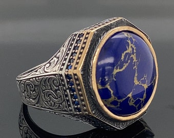Man  Lapis Lazuli Ring, Natural Lapis Ring , Turkısh Handmade Lapis Ring , Blue Lapis Lazuli  Ring, 925k Sterling Silver Ring , Gift For Him