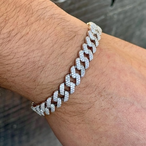 Silver White Stone Gourmet Bracelet,  Diamond Link Chain bracelet, Cuban Link Chain, Miami Cuban Bracelet, Cz Diamond Chain, Unisex Cuban