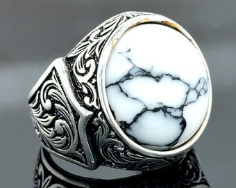 Herren Türkis Männer Silberring, Runder Edelstein Ring, Türkis Ring, Sterling Silber Männerring, 925k Sterling Silber Ring, Geschenk für Männer
