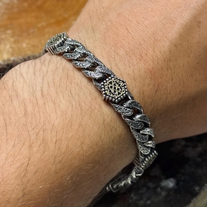 Men 925 Silver Chain Bracelet, Curb Chain Engraved Bracelet, Heavy Chain Bracelet, Unique Handmade Bracelet, Bracelet For Men, Gift For Him