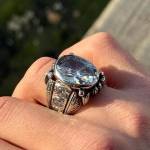 Men Silver Ice Out Diamond Ring, Moissanite Gemstone Mens Ring, Handcrafted Wedding Men Ring, Gift For Men, Turkish Ring, 925 Silver