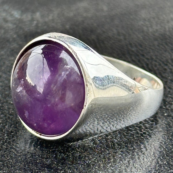 Silver Classic Amethyst Ring , Natural Gemstone Ring , Round Amethyst Ring , Silver Handmade Ring , Father Day Gift , Gift For Him