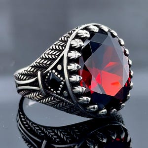 Anillo de plata con granate rojo para hombre, anillo de plata con gema roja, anillo de rubí para hombre, anillo de plata para hombre, anillo con piedra natal de enero, regalo para hombre