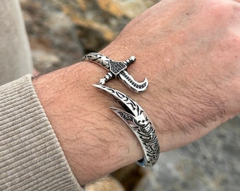 Silver Sword Bracelet , Mens Zulfiqar Bracelet , Silver Cuff Warrior Bracelet ,Hz. Ali's Zulfiqar Bracelet , Men Gift, 925k  Silver Bracelet