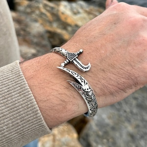 Silver Sword Bracelet , Mens Zulfiqar Bracelet , Silver Cuff Warrior Bracelet ,Hz. Ali&#39;s Zulfiqar Bracelet , Men Gift, 925k  Silver Bracelet