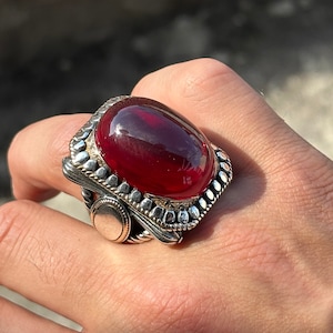 Silver Large Red Ruby Stone Ring, Men Red Stone Style Ring, Big Red Stone Ring, 925k Sterling Silver Ring , Gift For Him, Gift For Men