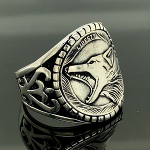 925 Silver Men Wolf Ring , Wilf Wolf Signet Ring , Boho Jewelry , Unisex Ring , 925k Sterling Silver Ring , Gift For Him