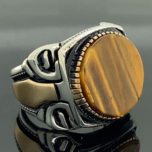 Men Handmade Ring , Silver Tiger Eye Stone Ring , Natual Tiger Eye  , Turkısh Handmade Ring ,  925k Sterling Silver Ring , Gift For Him