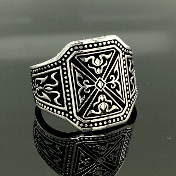 Sterling Silver Ottoman Motif Ring, Handmade Engraved Ring Made For You