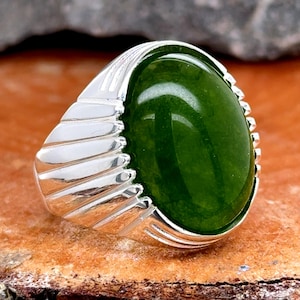 Men Green Jade Stone Ring, Oval Classic Green Jade Ring, Handmade Silver Ring, Turkish Handmade Sterling Silver Ring, Gift For Him