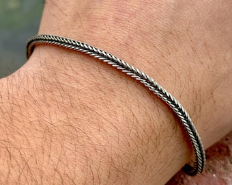 925 Sterling Silver Chain Bracelet, Fox Tail Chain, Handmade Solid