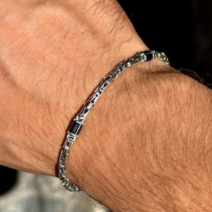 925 Sterling Silver King Chain Bracelet, Onyx Stone Chain Bracelet, Byzantine Chain Bracelet, Cuban Chain Bracelet, Gift For Men