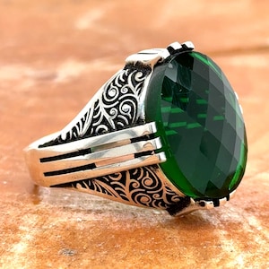 Men Handmade Green Stone Ring, Men Silver Emerald Stone Ring , Sterling Silver Vintage Ring , Men Silver Jewelry , Anniversary Gifts for Him