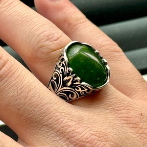Silber grüner Jade Steinring, Männer natürlicher Jade Ring, Grüner Stein Ring, Männer Jade Siegelring, Geschenk für Männer, Vatertagsgeschenk, 925k Silber