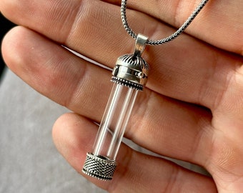 Silver Glass Box Necklace,  Prayer Box Pendant , Vial Tube Pendant, Silver Box Pendant, Locket Box Pendant, 925k Sterling Silver Necklace