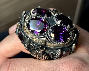 シルバーの大きなアメジスト宝石リング、イスラムのモスクのオスマン