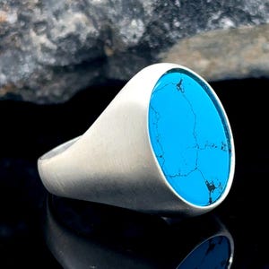 Turquoise Signet Ring, Oval Classic Turquoise Men Ring, Engagement Ring, Classic Signet Ring, Vintage Ring, Boyfriend Gift, 925 Silver