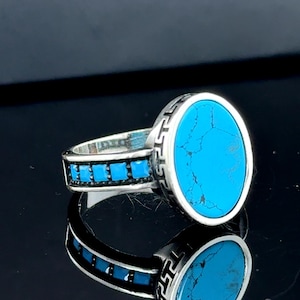 Men Oval Turquoise Stone Ring, 925 Sterling Silver Turquoise Ring, Handmade Sterling Silver Ring, Unique Men Ring, Turquoise Signet Ring