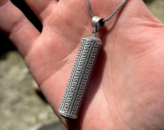 Sterling Silver Large Prayer Box Pendant, Silver Locket Pendant, Perfume Oil Bottle Necklace , Silver Box Necklace, 925k Sterling Silver