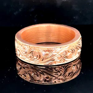 Silver Engraved Wedding Band, Rose Gold Unique Floral Wedding Band, Silver Vintage Men Engraved Band , Unisex Wedding Band,  925k Silver