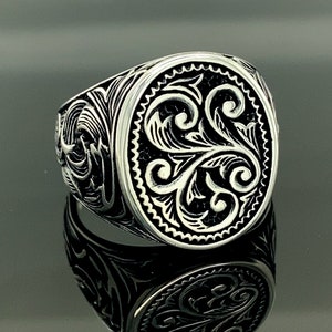 Men Silver Embroidered Men&#39;s Ring, Engraved Men Ring, Ottoman Jewelry, Turkish Made Gift For Her , 925k Silver, Father Day Gift