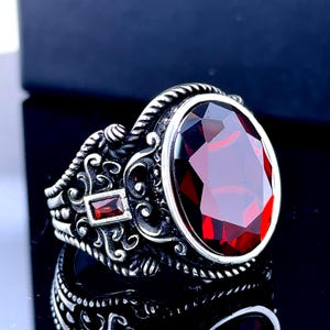 Men Silver Red Garnet Stone Ring, Handmade Men Ring, Ruby Gemstone Men Ring, Men Signet Ring, Gift For Men, Unique Gift, 925 Silver