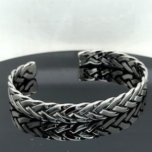 Men's Bracelet, Silver Adjustable Cuff Bracelet, Knitting Pattern Men's Bracelet, Father Day Gift, Men Gift, 925k Sterling Silver