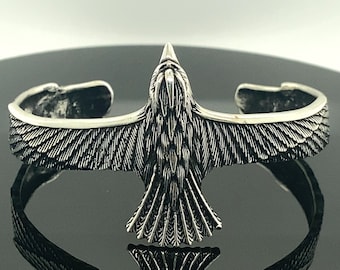 Silver Hawk Bracelet , Hawk Cuff Bracelet , Silver Wildlife Bracelet , Unisex Eagle Bracelet , 925k Sterling Silver Bracelet , Gift For Her