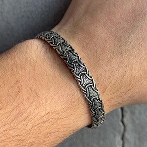 Men Silver Cuff Bracelet, Chain Model Cuff Bangle, Handmade Embroidered Bracelet, Unique Men Bracelet,  Vintage Silver Bracelet, 925 Silver