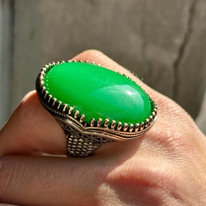 Men Silver Jade Stone Ring, Large Ottoman Style Ring, Natural Jade Ring, Large Men Rings, 925k Sterling Silver, New Year Men Gift