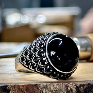 Men Black Onyx Signet Ring , Round Onyx Ring, Wedding Ring For Men , Minimalist Signet Ring , 925k Sterling Silver Ring , Gift For Him