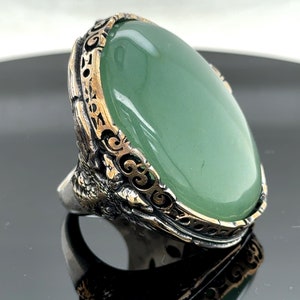 Silver Natural Aventurine Ring, Unique Large Eagle Men Ring, Green Gemstone Men Ring, Ottoman Style Handmade Ring,Gift For Men, Husband Gift