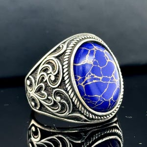 Man Lapis Lazuli Ring, Silver Natural Lapis Ring, Handmade Silver Ring, Lapis Signet Ring, 925k Sterling Silver Ring, Anniversary Gift